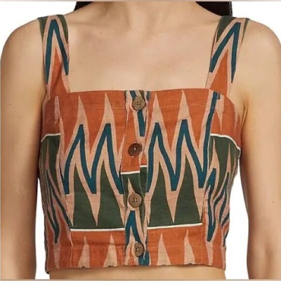 NWT Veronica Beard Tiffany Cropped Top in Tribal Print Linen Blend Tank Womens L - Picture 4 of 16